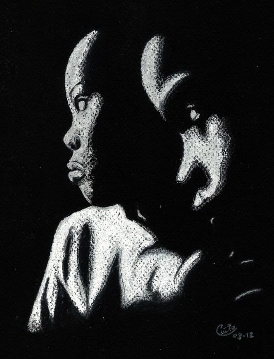 Dibujo al pastel sobre cartulina negra