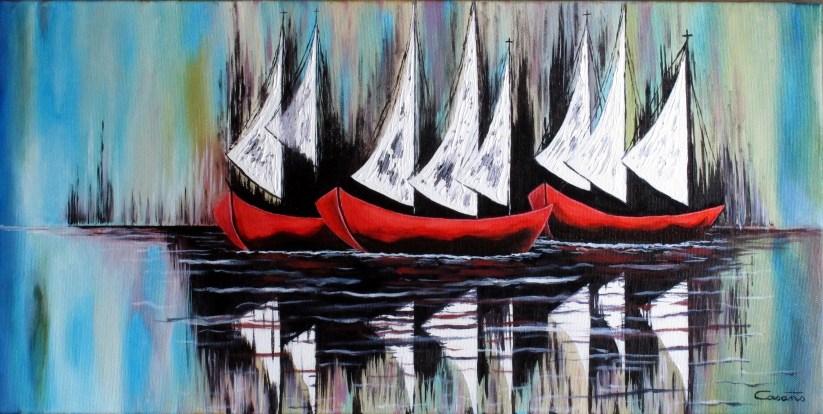 Oleo de barcas de vela 